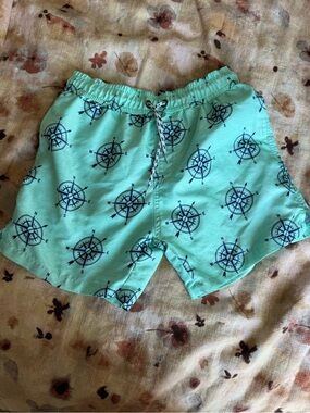 Snapper Rock Mint Swim Trunks with Navy Compass Print